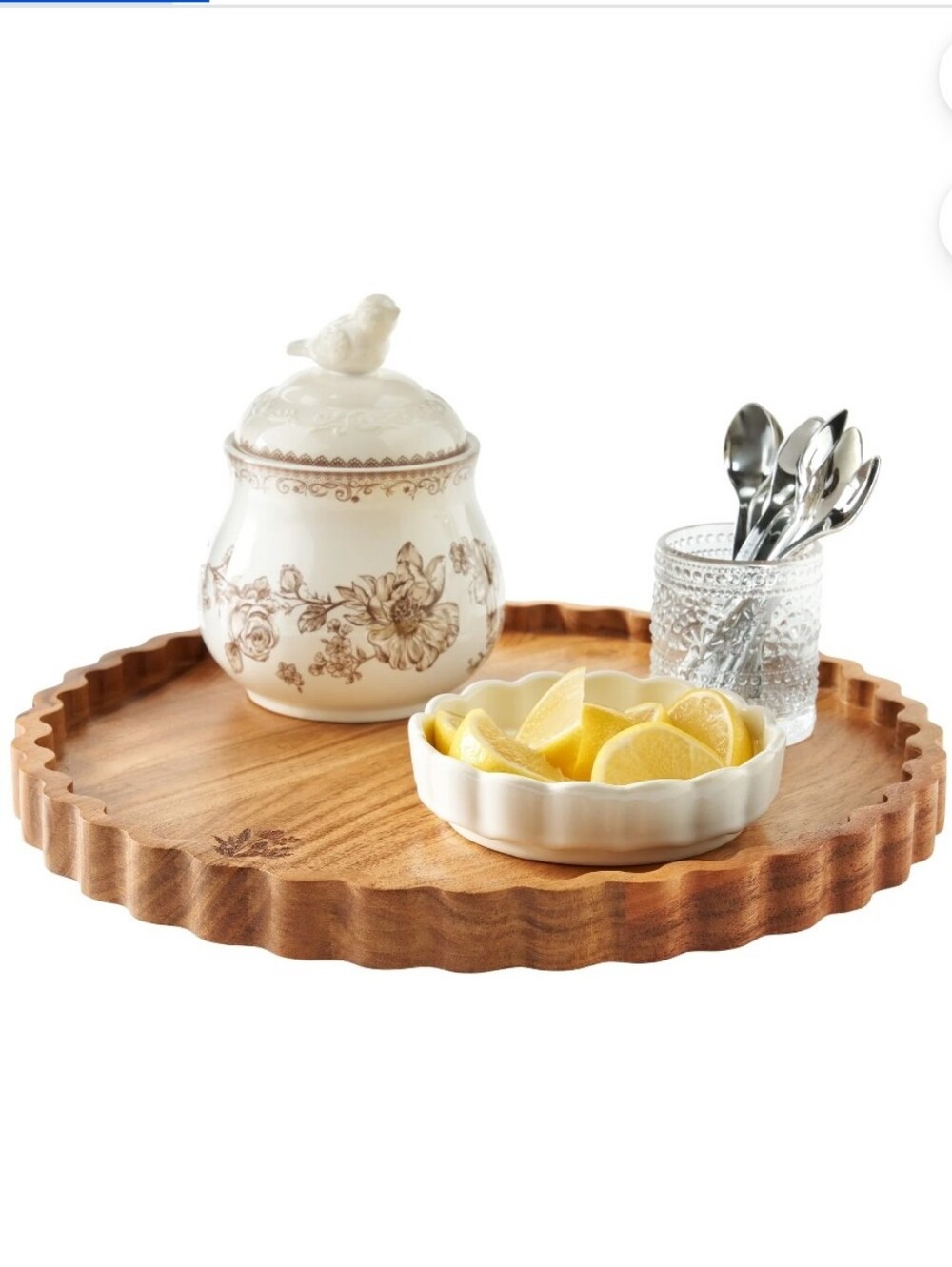 💕 2026 The Pioneer Woman Scalloped Acacia Wood Lazy Susan Serving Platter